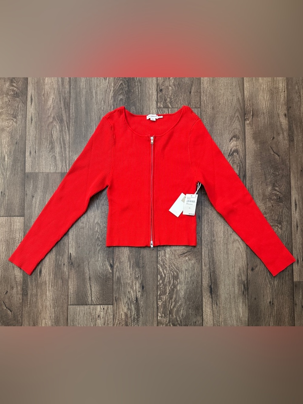 Good American Ribbed Full Zip Knit Sweater Women’s Size 2XL Red